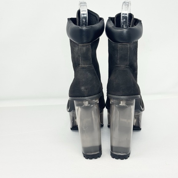 Dolls Kill Darker Wavs Kickdrum Clear Heeled Suede Work Boots Black Size 9 - Picture 9 of 16